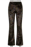 Black Fashion Casual Print Leopard Basic Regular High Waist Trousers