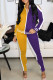 Yellow Purple Fashion Casual Patchwork Hollowed Out Zipper Collar Long Sleeve Two Pieces