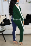 Pink Fashion Casual Patchwork Hollowed Out Zipper Collar Long Sleeve Two Pieces