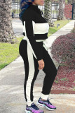 Pink Fashion Casual Patchwork Basic Zipper Collar Long Sleeve Two Pieces