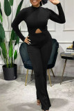White Fashion Casual Solid Patchwork Turtleneck Long Sleeve Two Pieces