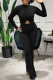 Black Fashion Casual Solid Patchwork Turtleneck Long Sleeve Two Pieces