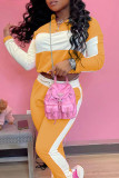 Pink Fashion Casual Patchwork Basic Zipper Collar Long Sleeve Two Pieces