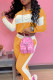 Yellow Fashion Casual Patchwork Basic Zipper Collar Long Sleeve Two Pieces