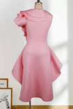 Pink Fashion Sexy Solid Patchwork O Neck Irregular Dress Dresses
