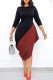 Black Red Fashion Casual Patchwork Asymmetrical O Neck Long Sleeve Dresses