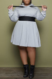 Grey Casual Solid Patchwork Hooded Collar A Line Plus Size Dresses