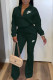 Dark Green Fashion Casual Print Patchwork Turndown Collar Long Sleeve Two Pieces