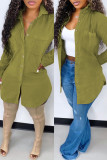 Beige Fashion Casual Solid Basic Turndown Collar Long Sleeve Dresses