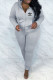 Grey Fashion Casual Print Patchwork Hooded Collar Long Sleeve Two Pieces