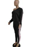 Black Casual Solid Patchwork Long Sleeve Two Pieces