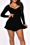 Purple Fashion Casual Solid Bandage Draw String V Neck Skinny Romper