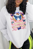 Grey Casual Street Butterfly Print Patchwork O Neck Tops