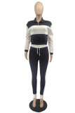 Pink Fashion Casual Patchwork Basic Zipper Collar Long Sleeve Two Pieces