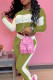 Army Green Fashion Casual Patchwork Basic Zipper Collar Long Sleeve Two Pieces