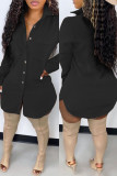 Beige Fashion Casual Solid Basic Turndown Collar Long Sleeve Dresses