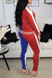 Pink Fashion Casual Patchwork Hollowed Out Zipper Collar Long Sleeve Two Pieces