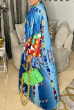 Blue Fashion Casual Print Cardigan Outerwear