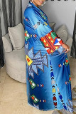 Blue Fashion Casual Print Cardigan Outerwear