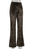 Black Fashion Casual Print Leopard Basic Regular High Waist Trousers