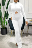 White Fashion Casual Solid Patchwork Turtleneck Long Sleeve Two Pieces