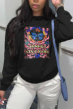 Grey Casual Street Butterfly Print Patchwork O Neck Tops
