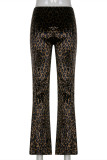 Black Fashion Casual Print Leopard Basic Regular High Waist Trousers