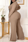 Black Casual Solid Bandage Split Joint O Neck Plus Size Two Pieces