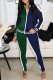 Ink Green Fashion Casual Patchwork Hollowed Out Zipper Collar Long Sleeve Two Pieces