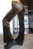 Black Fashion Casual Print Leopard Basic Regular High Waist Trousers