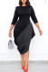 Black Gray Fashion Casual Patchwork Asymmetrical O Neck Long Sleeve Dresses