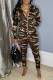 Camouflage Fashion Casual Camouflage Print Basic Zipper Collar Long Sleeve Two Pieces