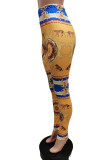 Golden Yellow Fashion Casual Basic Skinny High Waist Pencil Trousers