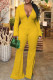 Yellow Sexy Solid Patchwork Slit V Neck Straight Jumpsuits
