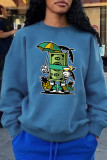 Blue Casual Street Print Patchwork O Neck Tops