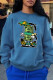Blue Casual Street Print Patchwork O Neck Tops