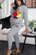 Grey Casual Print Patchwork O Neck Long Sleeve Two Pieces