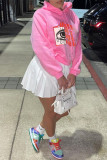 Pink Fashion Casual Print Basic Hooded Collar Tops