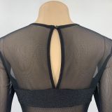 Black Sexy Solid Patchwork See-through O Neck One Step Skirt Dresses
