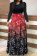 Red Black Casual Print Patchwork O Neck A Line Dresses