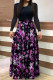 Purple Casual Print Patchwork O Neck A Line Dresses