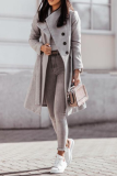 Grey Casual Solid Split Joint Turndown Collar Outerwear