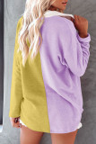 Blue Casual Solid Patchwork Pocket Buckle Turndown Collar Tops