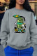 Grey Casual Street Print Patchwork O Neck Tops