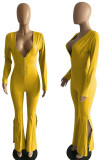 Red Sexy Solid Patchwork Slit V Neck Straight Jumpsuits