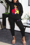 Pink Casual Print Patchwork O Neck Long Sleeve Two Pieces