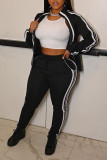 Black Casual Sportswear Solid Patchwork Zipper Zipper Collar Long Sleeve Two Pieces