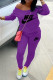 Purple Fashion Sportswear Print Patchwork Oblique Collar Long Sleeve Two Pieces