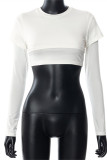 White Fashion Casual Solid Patchwork O Neck Tops