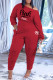 Red Fashion Casual Letter Print Pocket Oblique Collar Long Sleeve Two Pieces